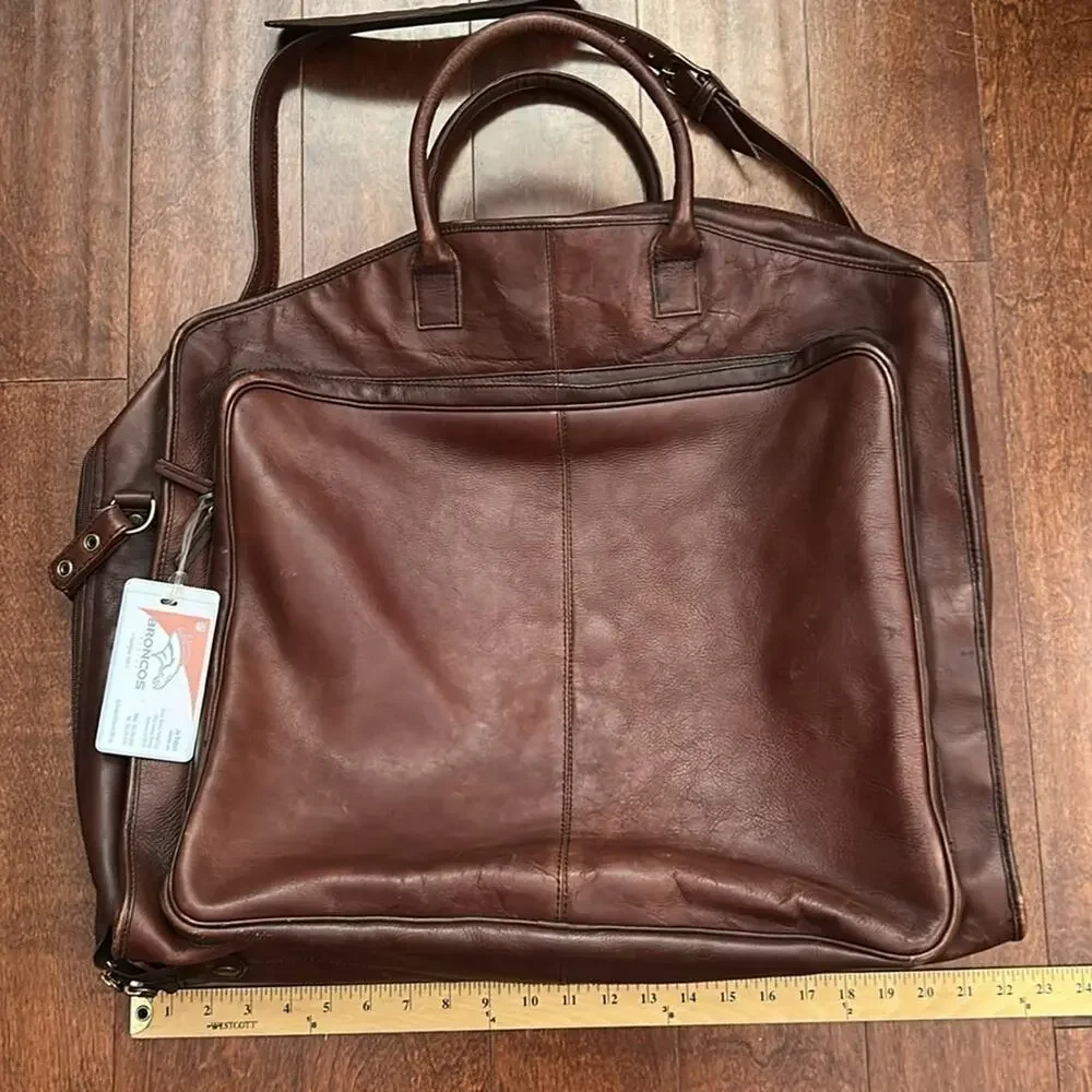Hidesign Brown Leather Travel Bag, Tag Shows it Belonged to Denver Broncos Coach